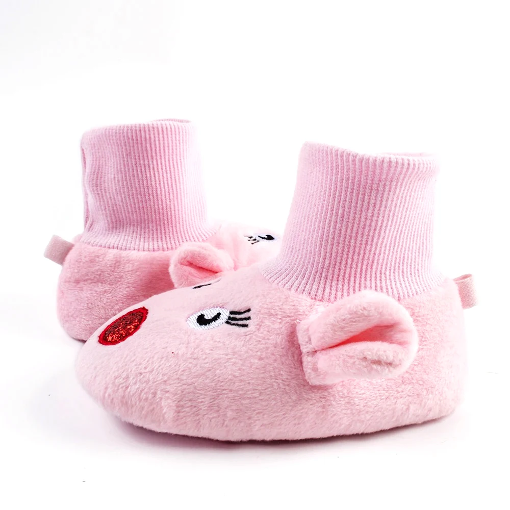 COSYSUSY Cartoon babyschoenen herfst en winter warme roze sokken ontwerp antislip zachte zool peuterschoenen