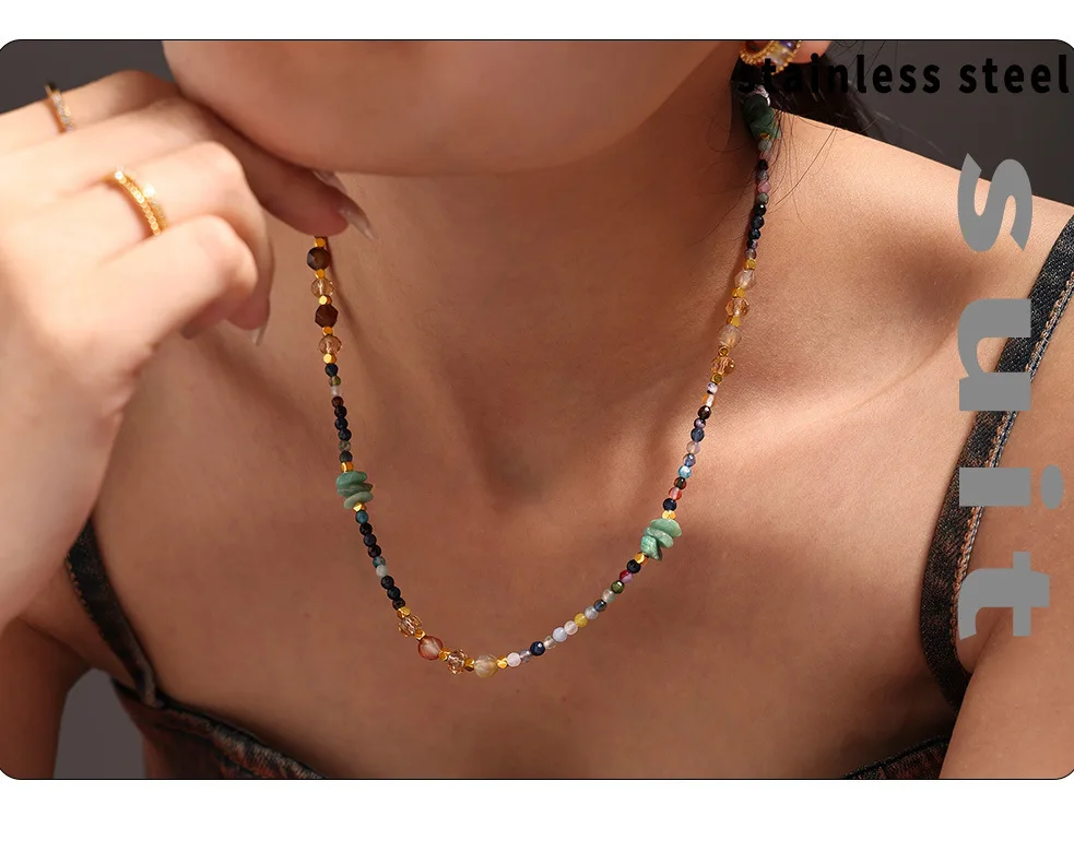Frauen Halskette Unregelmäßige Kristall Natur Steine Edelstahl Bunte Kette Mode Charme Täglichen Schmuck Großhandel – Detail 8