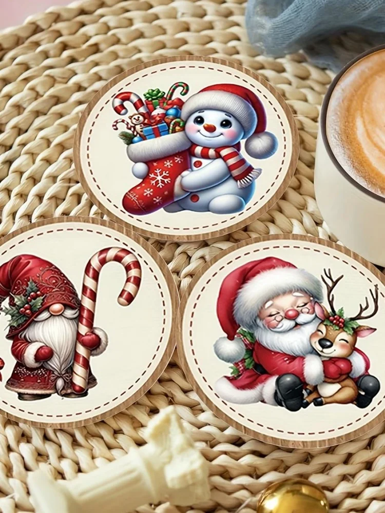 16/8 Pieces of Randomly Assorted Santa Claus Themed Wooden 2D Flat Coasters |   Holiday Home Decoration |   Additions to the Holiday Table |   Fashionable Drink Coasters |   Ideal Gifts for Christmas and New Year