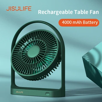 JISULIFE 미니 USB 강풍 충전식 책상 팬, 무선 4000mAH, 4 기어 풍속 330 도 회전 테이블 팬