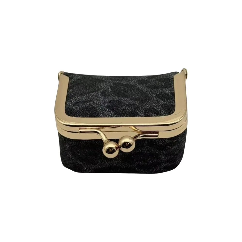 Leopard Print Kiss Lock Coin Purse PU Leather Solid Color Leather Jewelry Bag Multifunctional Square Small Item Bag Woman Girl