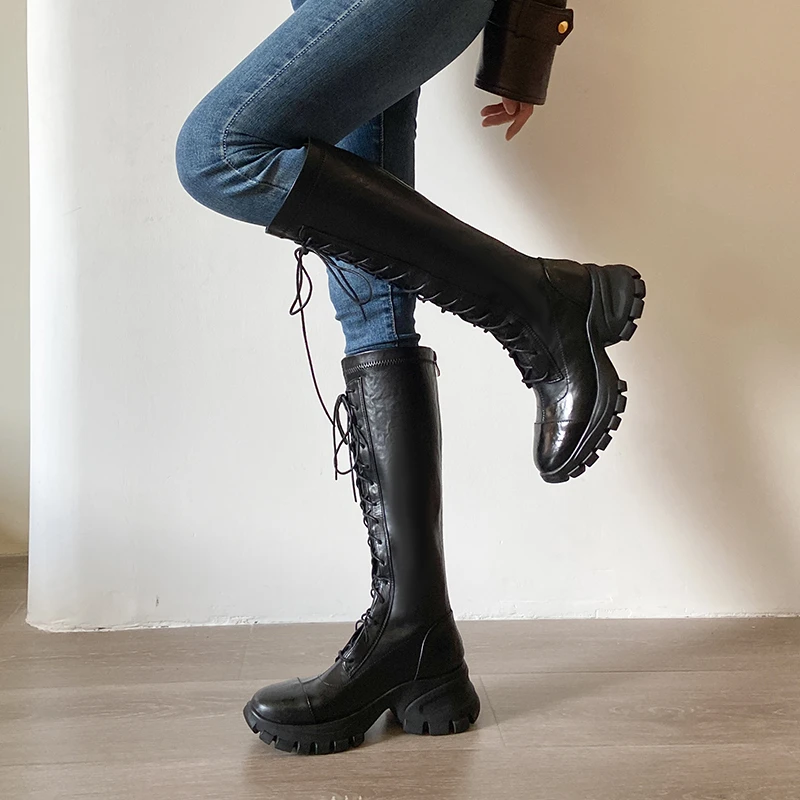 أحذية نسائية لخريف وشتاء 2025 جديدة سوداء طويلة من الصوف أحذية فارس أحذية البضائع #6