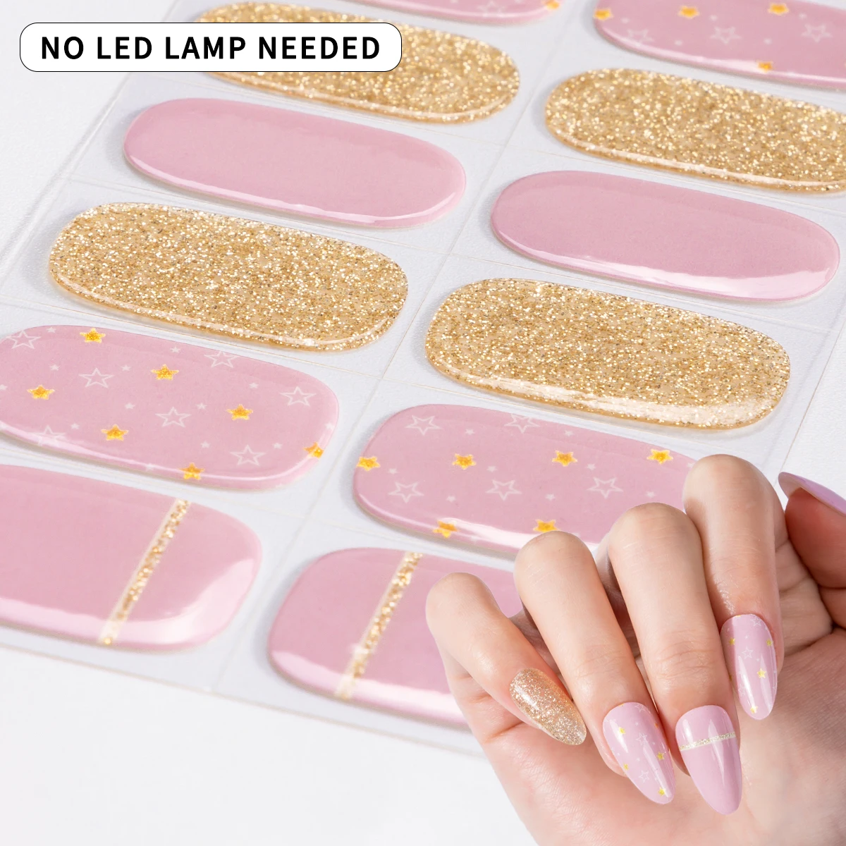 16Tips Gradient Starry Sky Gel Nail Strips Full Cover Sparkling Glitter Baking-Free Gel Nail Stickers DIY Manicure Decoration