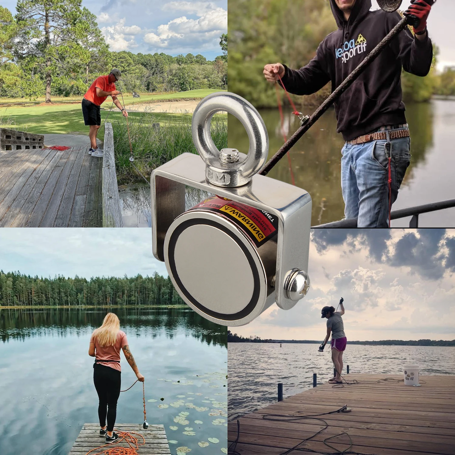 Two Side Strong N52 Fishing Magnet Set 160KGX2  160KG Rotatable  Salvage Magnetic Detecting Pot Metal Treasure Hunting