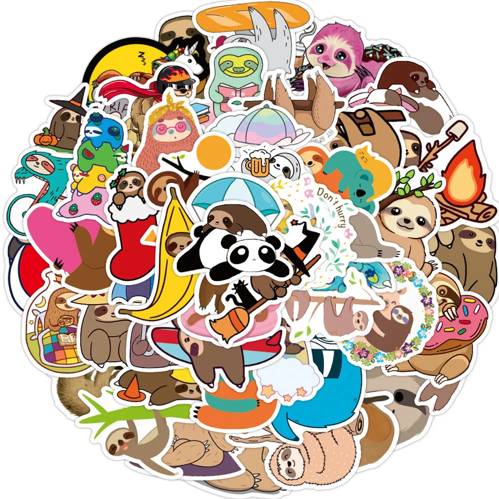 

10/30/50pcs Cute Cartoon Sloths Stickers for Laotop Tablet Scrapbook Luggage Skateboard Waterproof Graffiti Kids Sticker Decals