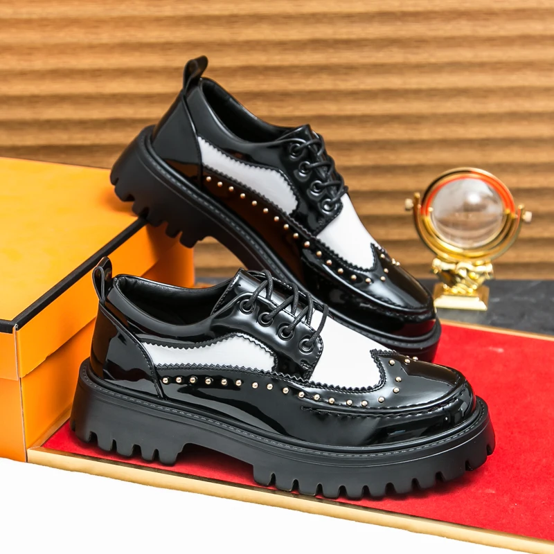 Luxury Black Brogues Men's Shoes British Style Business Formal Shoes Men Platform Office Leather Shoes Designer Oxford Shoes