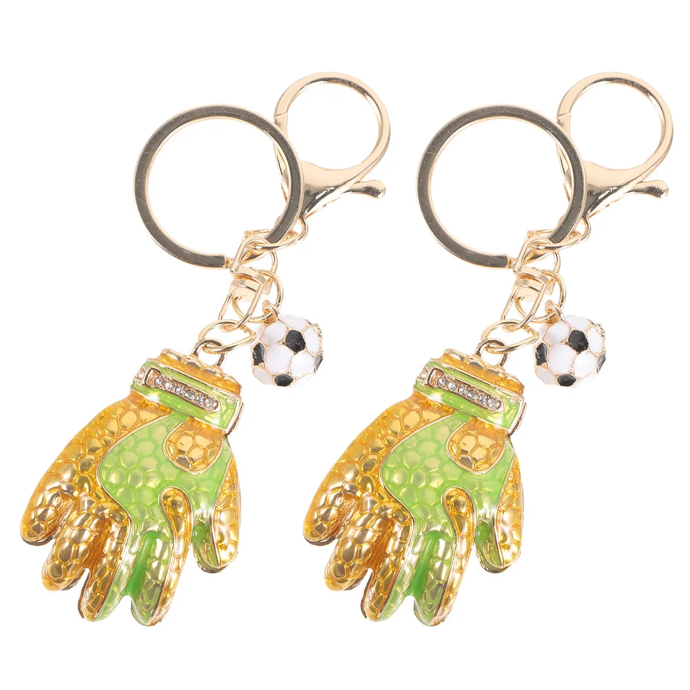 

2pcs Gloves Keychain Hanging Ornaments Metal Soccer Ball Design Hanging Ornaments Bag Car Keyring Gifts Students