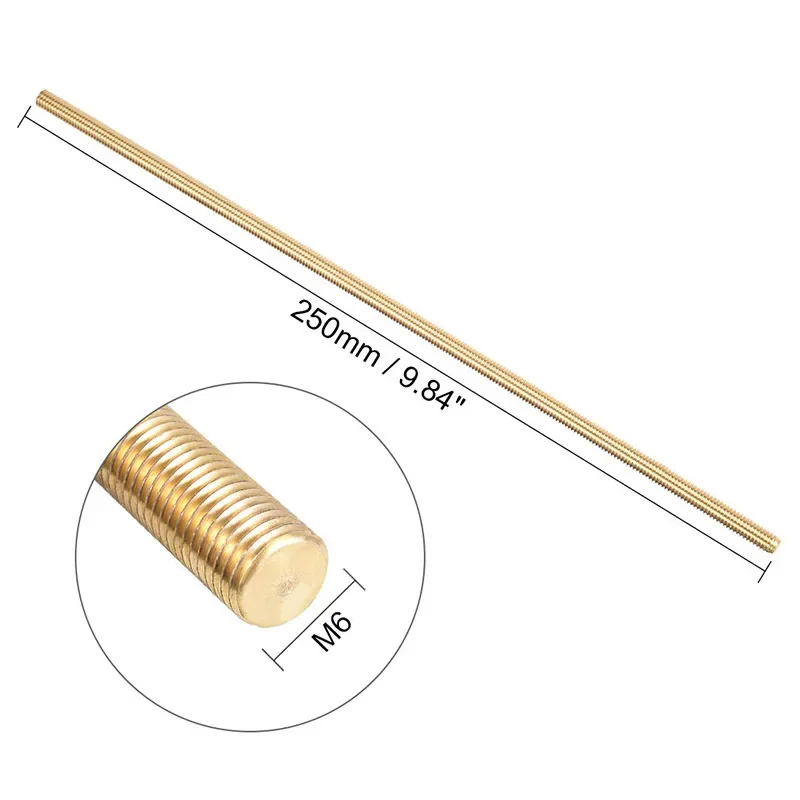 Brass Threaded Rod M2 M2.5 M3 M4 M5 M6 M8 M10 Length 250mm/500mm Coppers Thread Bar Screw Brass Threaded Tooth Strip