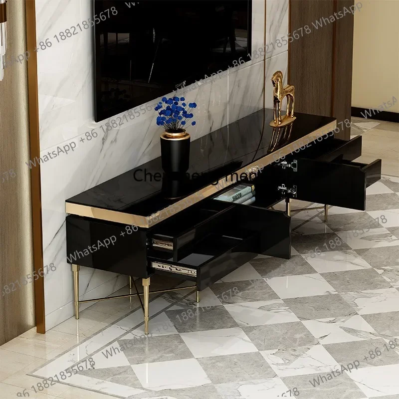 

E182 Postmodern TV cabinet coffee table combination set living room, high-end Hong Kong-style metal stainless steel