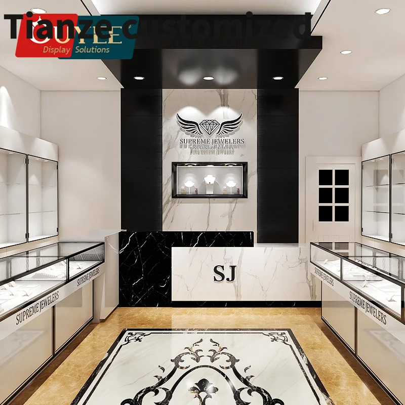 Customized-Popular Modern Designed Jewelry Shop Customized Fashion Wooden Display Cabinet With Glass Top Cover Showcase