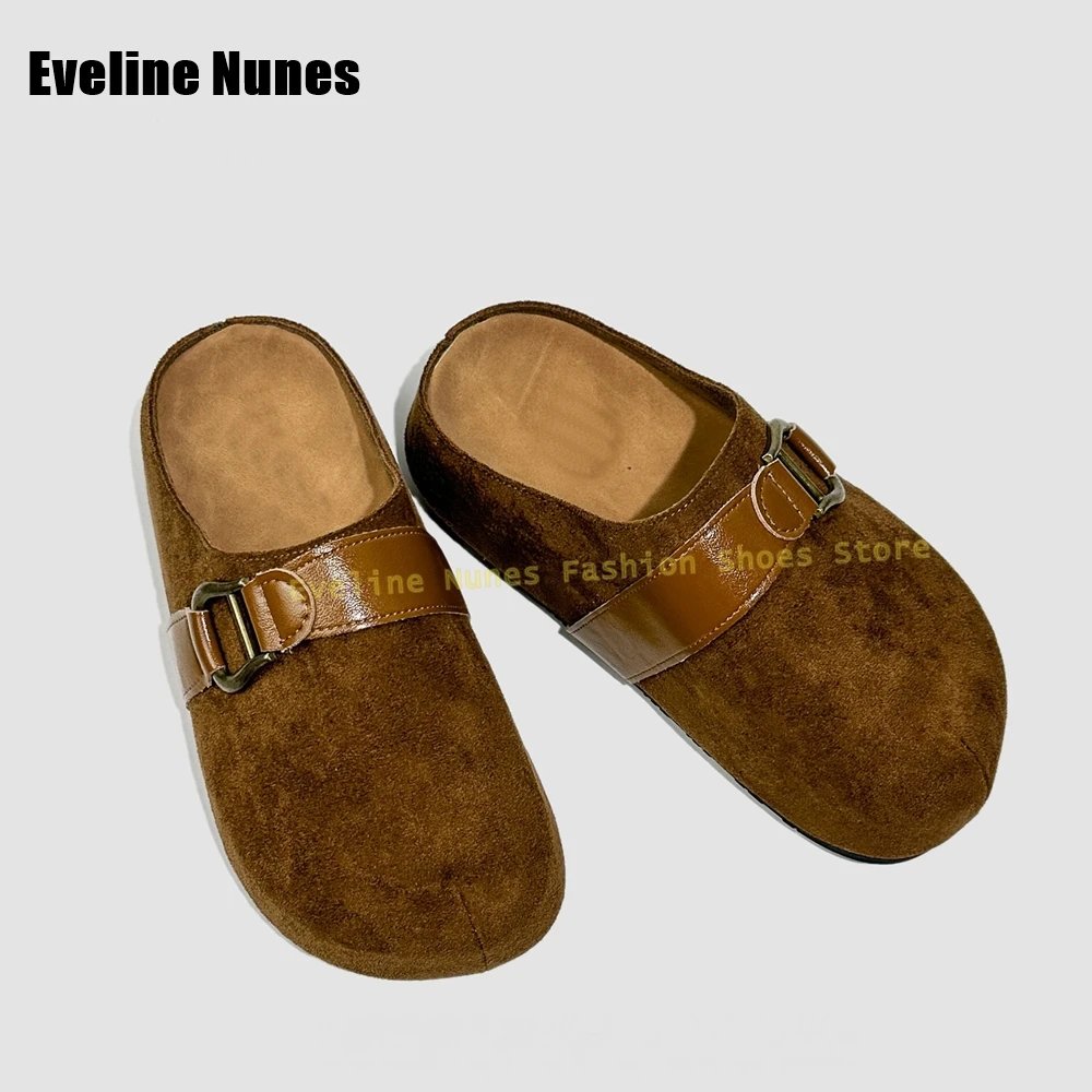 Retro Matte Slip On Mules Round Toe Belt Buckle Shallow Flat with Solid Casual Women Pumps 2025 Spring Summer New Arrival Shoes
