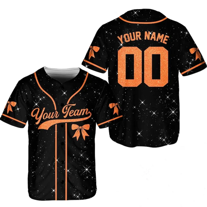 Personalized Team Name Number Kid Baseball Jersey Custom Bow Ribbon Kid Jersey Cheer Jersey Printed Glitter, Not Glitter Fabric)