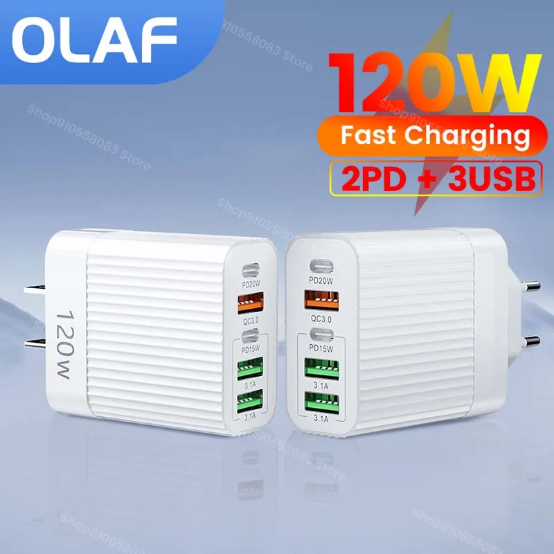 

PD 120W USB C Charger Quick Charge 3.0 Power Adapter Phone wall charger 3 Ports 60W Type C Charger For iPhone 15 Samsung Xiaomi