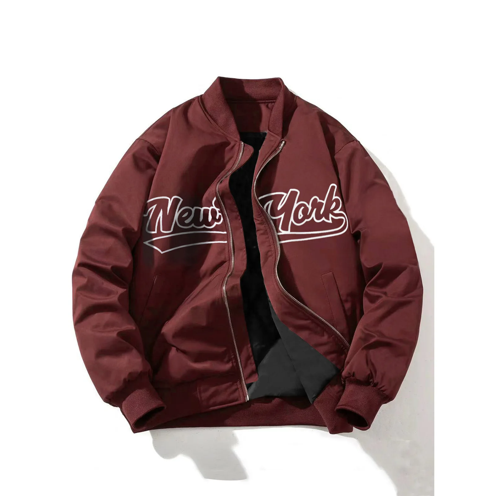Autumn Winter Men Bomber Jacket American Letter Printed Male Baseball Uniform Windproof Stand Collar Long Sleeve Man Coat