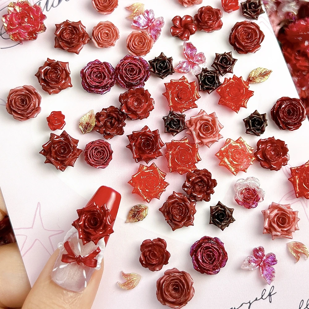 30PC Mix Design 3D Soft Acrylic Flower Nail Butterfly Charms Accessories For Glitter Nails Decoration Manicure Material Supplies