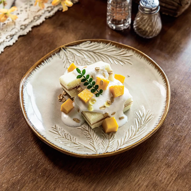 

Vintage Coarse Pottery Plate Flower Edge Pasta Dish Fruit Salad Plate Dessert Dish Thick Soup Plate Molecular Cuisine Tableware