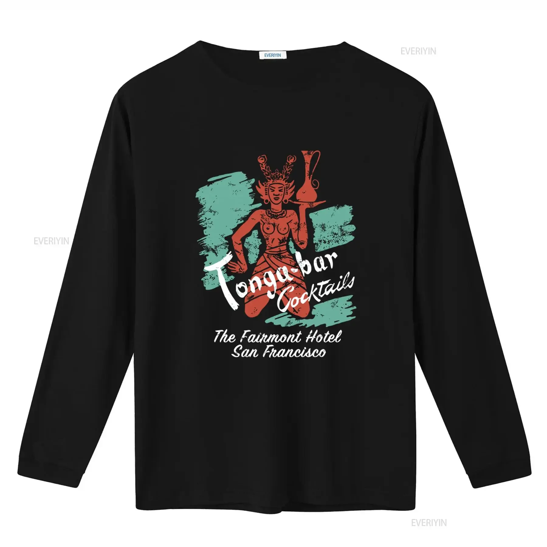 Retro Tiki Design T Shirt Vintage Art Polynesian Tonga Bar Cocktails The Fairmont Hotel San Francisco Unique for  vintage