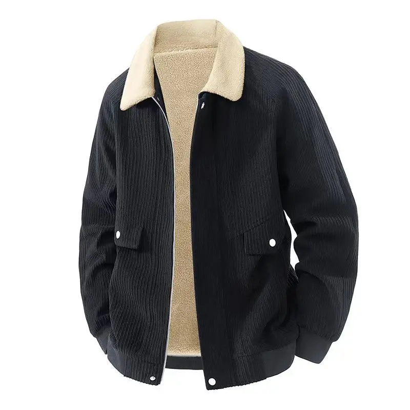 Veste chaude en coton pour hommes, doublure polaire d'agneau en velours côtelé, col rabattu rétro tendance, automne et hiver 2025