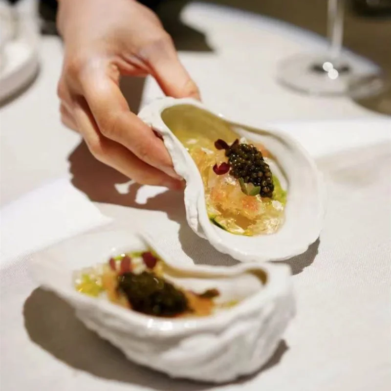 Fancy Restaurant Molecular Gastronomy Plate Oyster Shell Caviar Side Dish Japanese Cuisine Sashimi Saucer Decorative Container