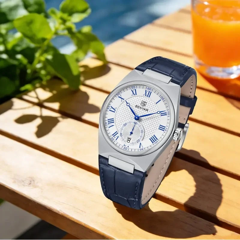 BENYAR Upgrade Trendy Elite Men's Quartz Watch Luxury Gentleman Leather Strap Roman Hour Mark Hardlex Waterproof Calendar