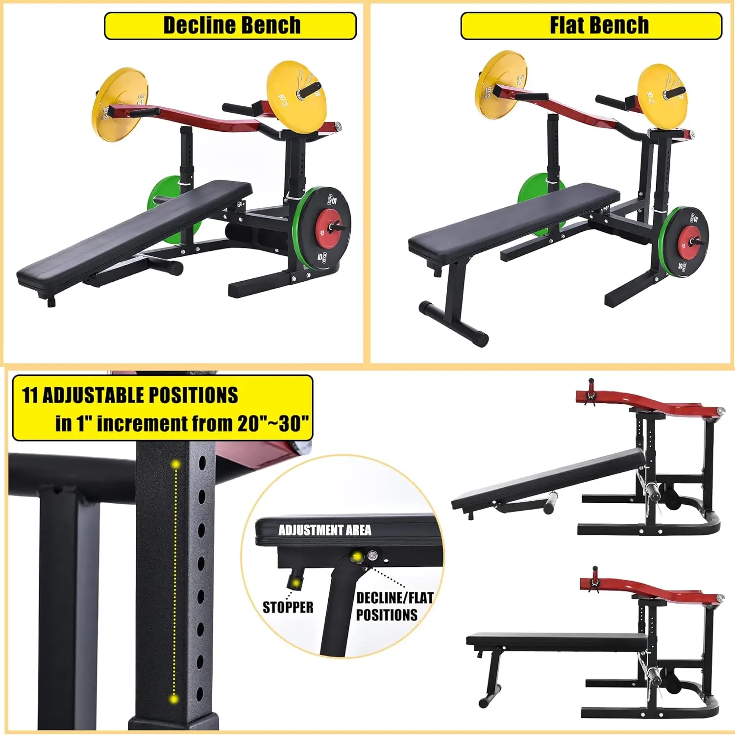 Fitness Chest Press Bench, Adjustable Flat Incline Bench Press with Independent Converging Arms, Total 2000 LB Max. Load Chest P