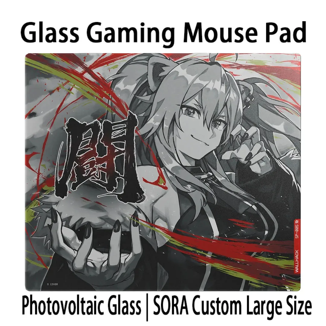 Cool Grayish White Anime Girl Glass Gaming Mouse Pad Tempered Glass Mouse Pads Large Size Mouse Pad PC Esports Gaming Mouse Pad