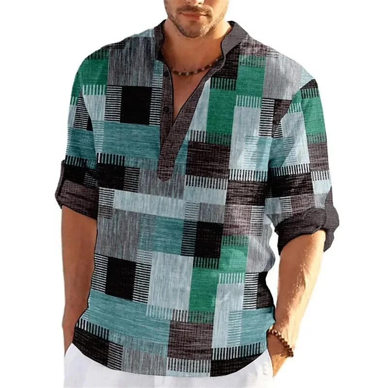 

Men's retro shirt Western style shirt tribal pattern retro soft and comfortable long sleeved clothing new 2025