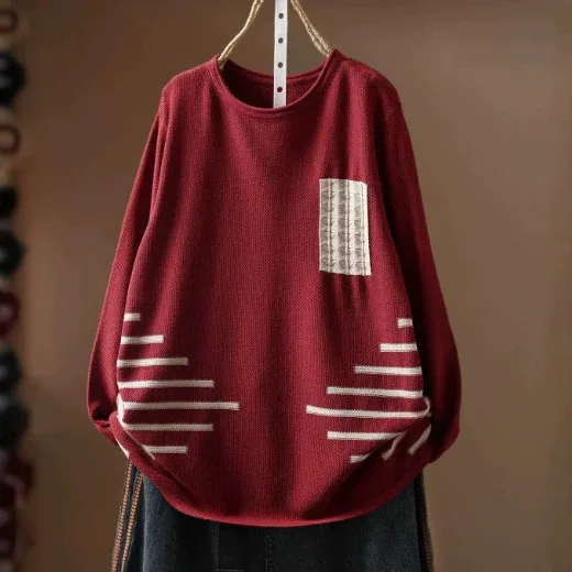 Women Autumn New Vintage Mori Girl Patch Patchwork Cotton T-Shirts O-Neck Long Sleeve Casual Loose Pullover Tee Shirt Tops