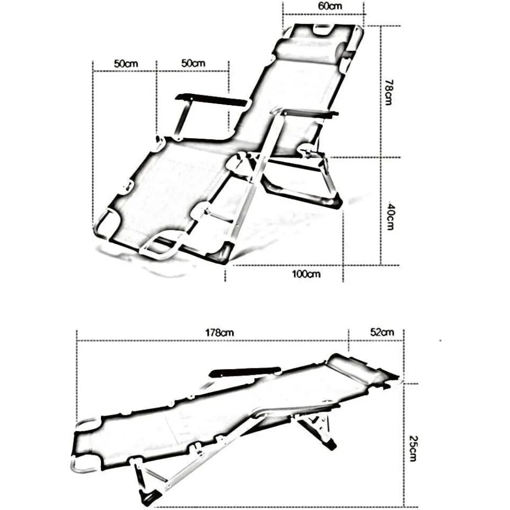 كرسي صالة شاطئ قابل للطي قابل للتعديل مع دعم للرقبة، سعة 380 رطل، مثالي للتخييم والاسترخاء على سطح السفينة باللون الرمادي #3