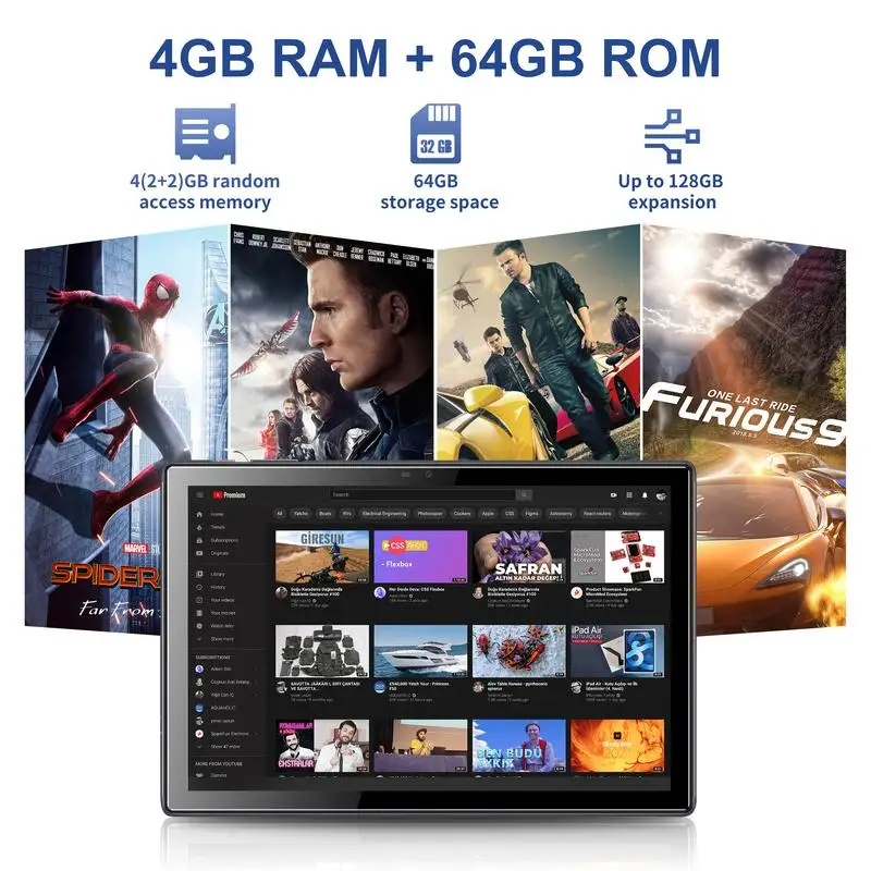 10.1" Android 11 Tablet – 4GB RAM, 64GB, Dual SIM, 1280x800 IPS, 2MP+5MP Cam, 5000mAh Battery Support YouTube pc   Tablet