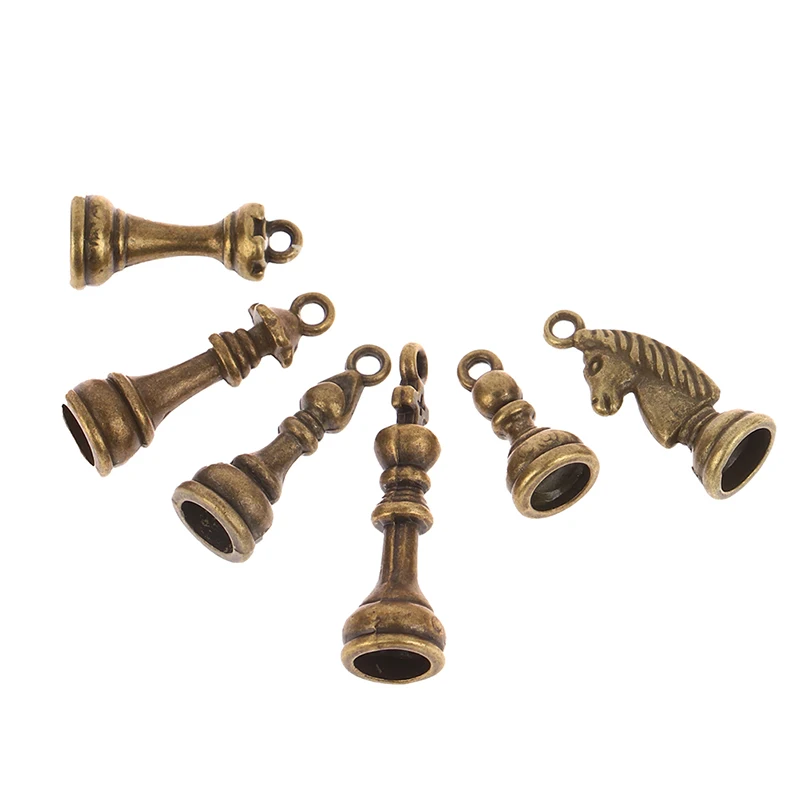 6Pcs/Set Charms Chess Knight Bishop Pawn Antique Pendant Fit Vintage Tibetan Bronze DIY For Handmade Jewelry Accessories