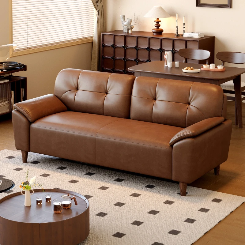 Retro oil wax leather sofa small apartment double leather sofa