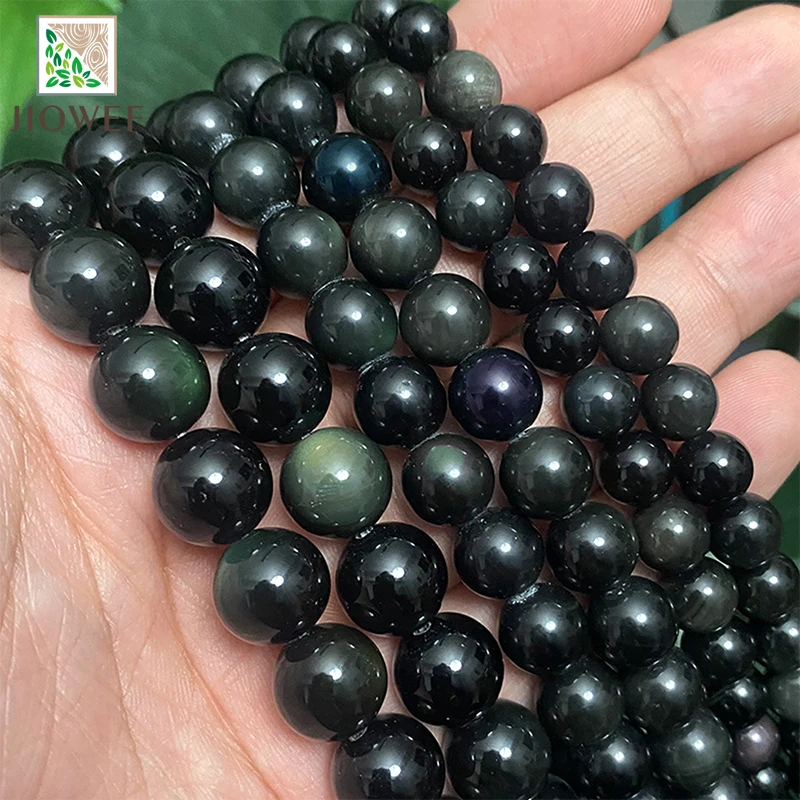 4/6/8/10/12/14mm Natural  Black Obsidian Stone Round Beads for Jewelry Making DIY Bracelet Earrings Accessories 15\