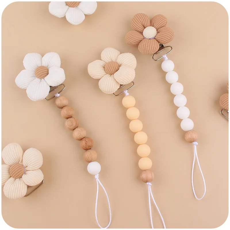 Baby Accessories Newborn Products Chain Pacifier Clip Burlap Flower Anti Drop Chain Pacifier Teether Clip Silicone Children Gift