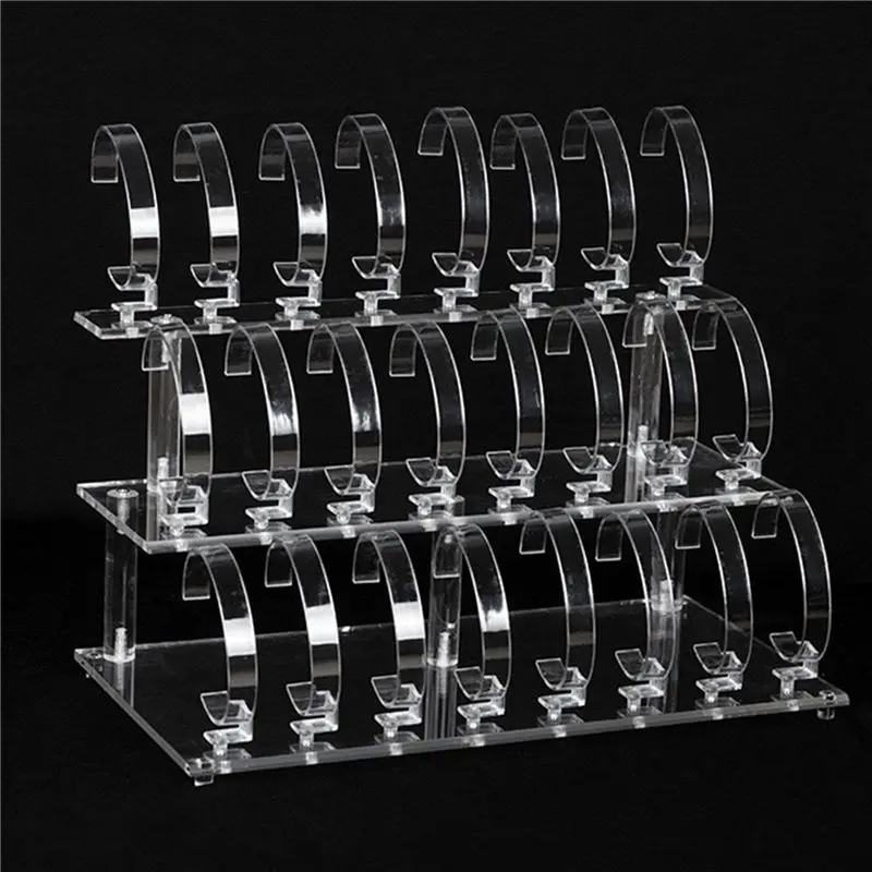 LICE-2X Clear 24 Bits Acrylic Watch Display Holder Stand Rack Showcase Tool Transparent Wristwatch Stand Case Bracelet Hold