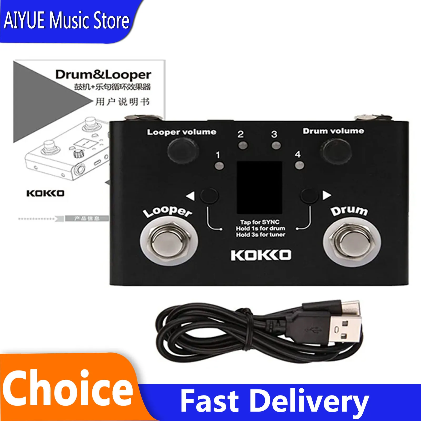 FLD-1 Multifunctional Drum Machine & Looper Effect Pedal Digital Tuner BT Page-Turner Phrase Loop Recording Compact Pedal