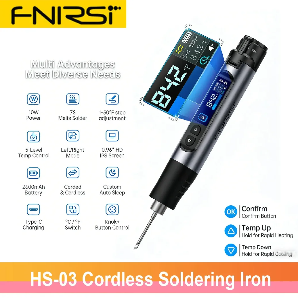 FINIRSI HS03 Cordless Soldering Iron, 100-450°C Replaceable Battery Continuous Soldering Wired/Wireless Modes Compatible T210