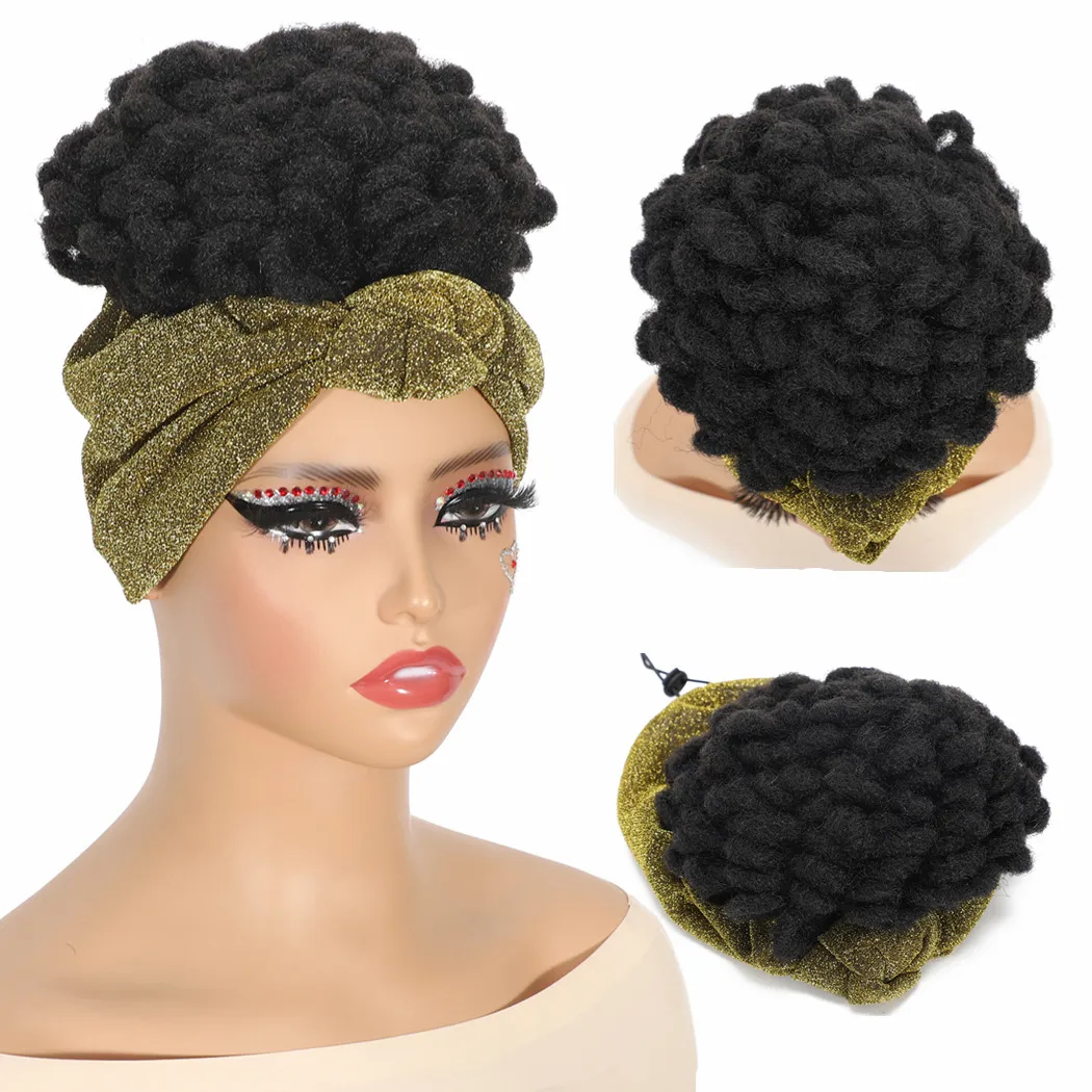 

Повязка на голову, парик, дреды, синтетические вязанные крючком волосы, короткий парик для чернокожих женщин, платок, парик, синтетические волосы, легко носить, широкая повязка на голову