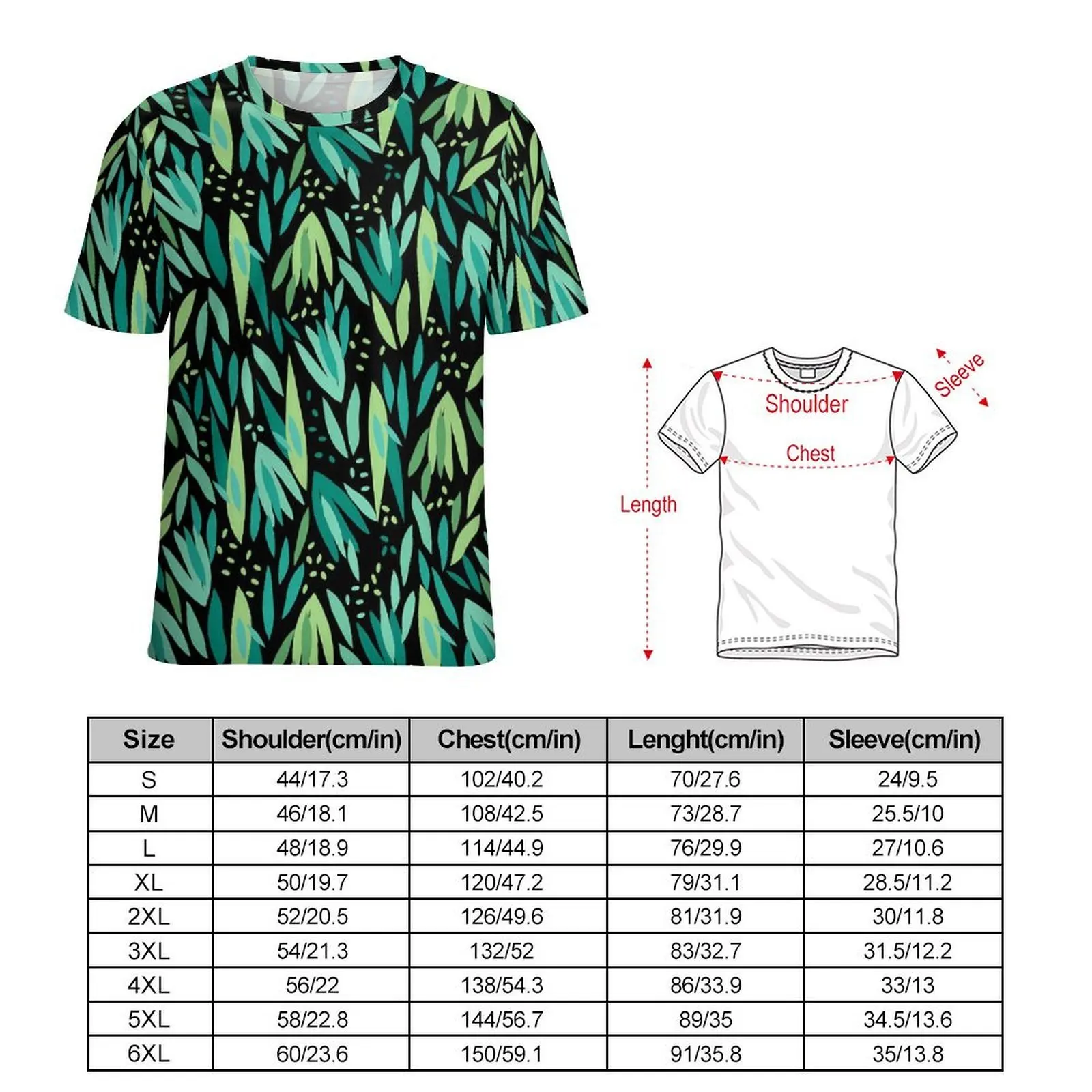 Green Leaf T-Shirt For Man Plants Print Custom O Neck T-Shirts Original Harajuku  Clothes Short Sleeves Classic Oversized Tees
