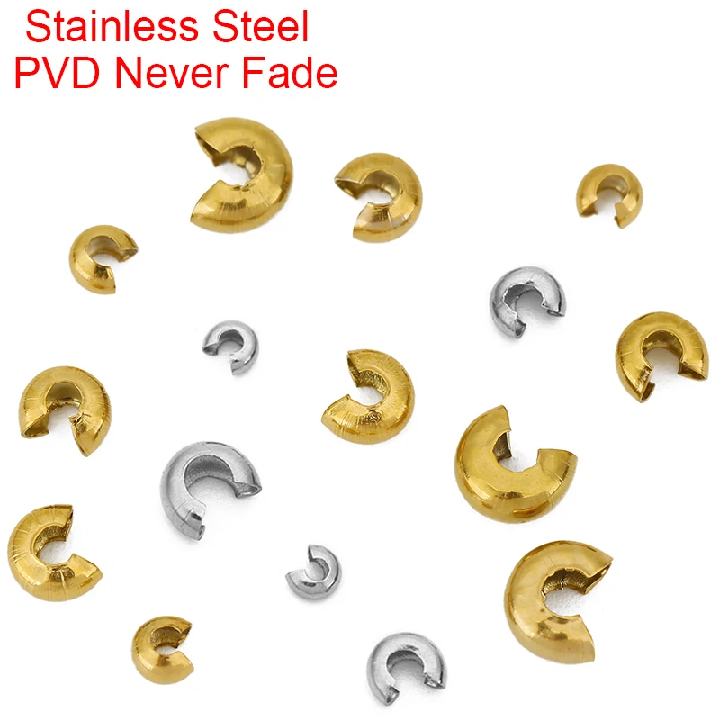 20pcs Never Fade PVD Stainless Steel End Crimp Beads Cover 4 5 6 mm Loose Big Hole Stopper Spacer Beads For Diy Jewelry Making