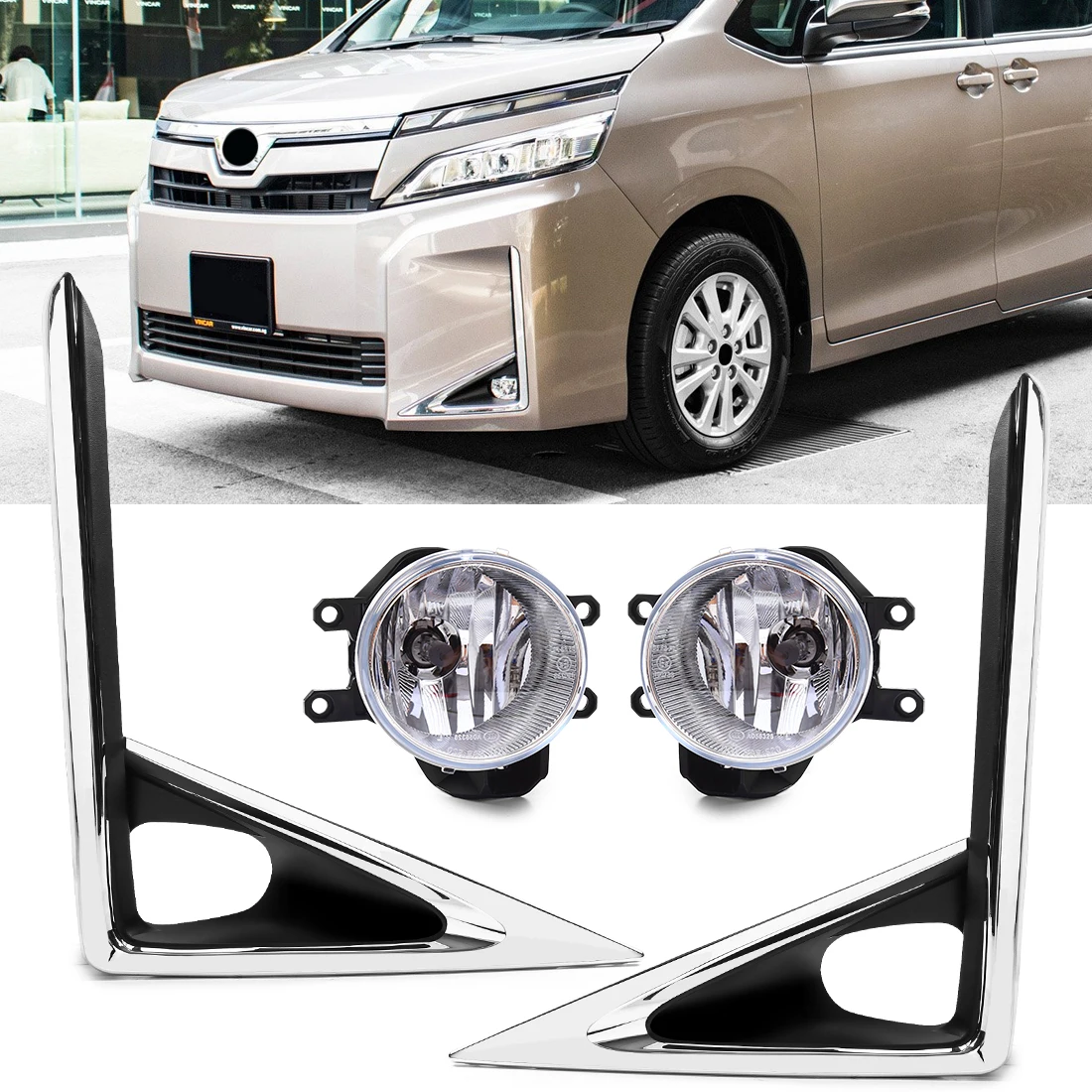 

1Set LED Front Bumper Fog Lights For Toyota VOXY R80 2018 2019 2020 2021 Fog Lamp Chrome Trim Cover Car Accessories 12V