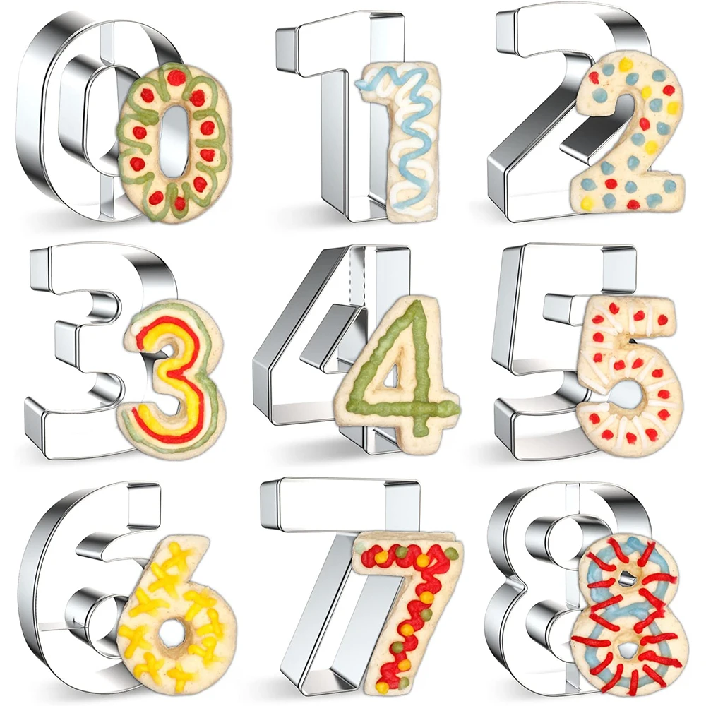 LMETJMA 9 PCS Number Cookie Cutters Set Stainless Steel Cookie Biscuits Cutters Shapes Biscuit Fondant Baking Molds JT270