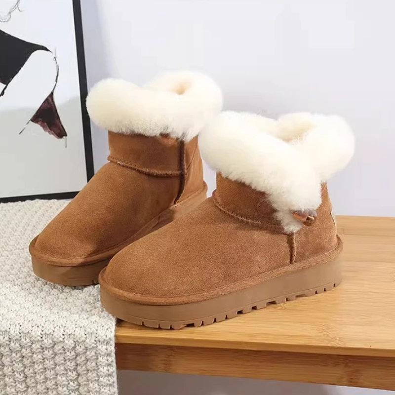 

2025 зимние новые модные брендовые дизайнерские женские ботинки, уличные нескользящие зимние ботинки с круглым носком, повседневные прогулочные ботинки на плоской подошве для покупок