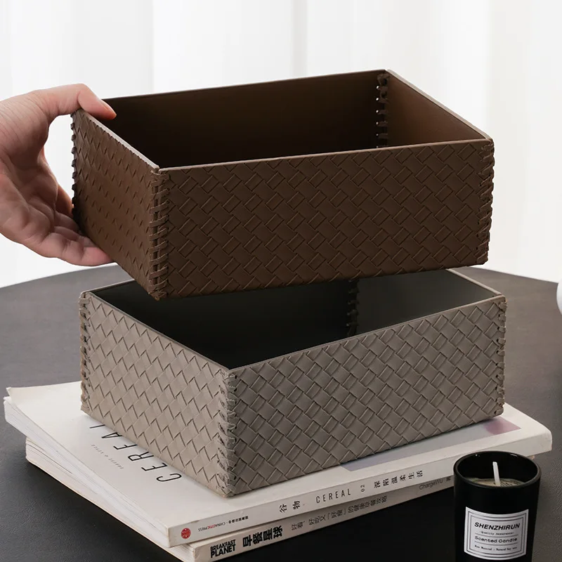 Leather Storage Tray Rectangle Cosmetic Box Watch Trinket Jewelry Display Plate Key Sundries Organizer Home Desktop Decoration