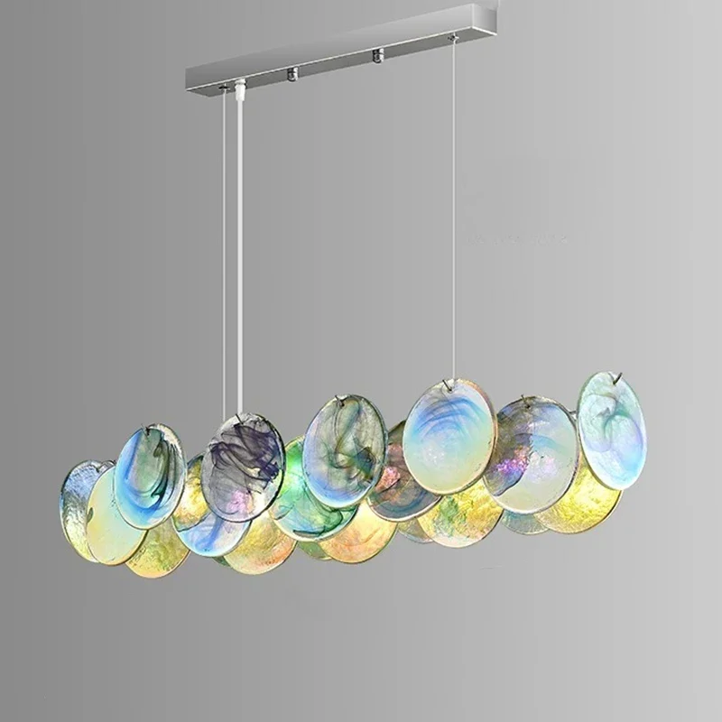 

Postmodern Murano Colorful Artistic creativity Rectangular Glass Chandelier lustre Ceilingfor Kitchen island Interior decoration