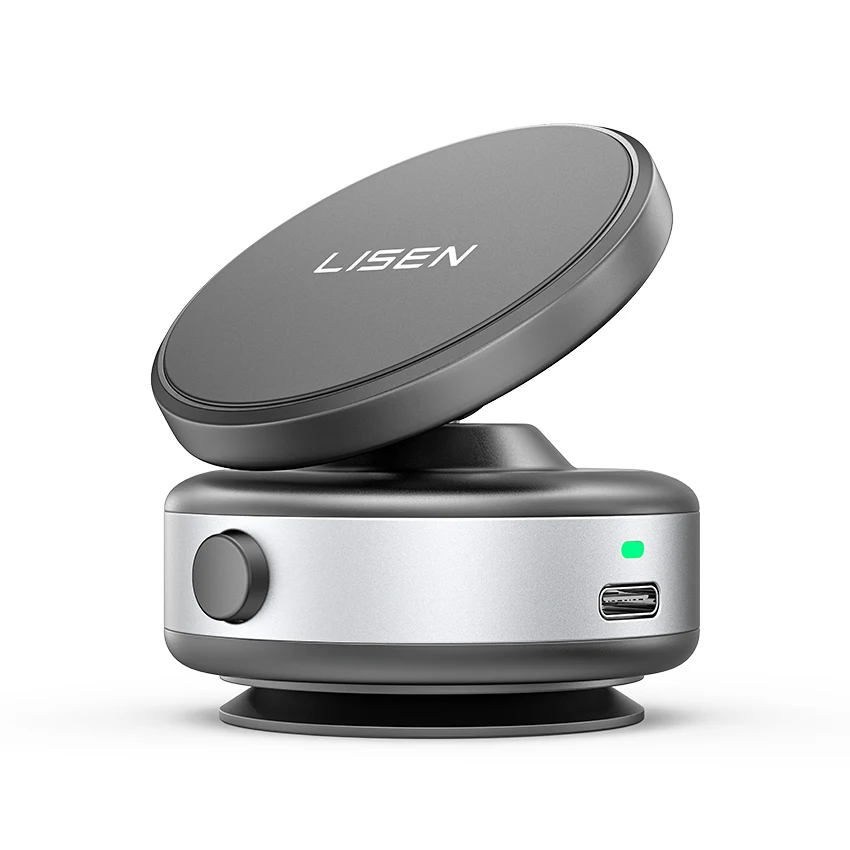 Mini Portable Super Stable Electric Vacuum Holder 360 Rotating N52 Magnetic Car Mount for Magsafe for Dashboard Windshield
