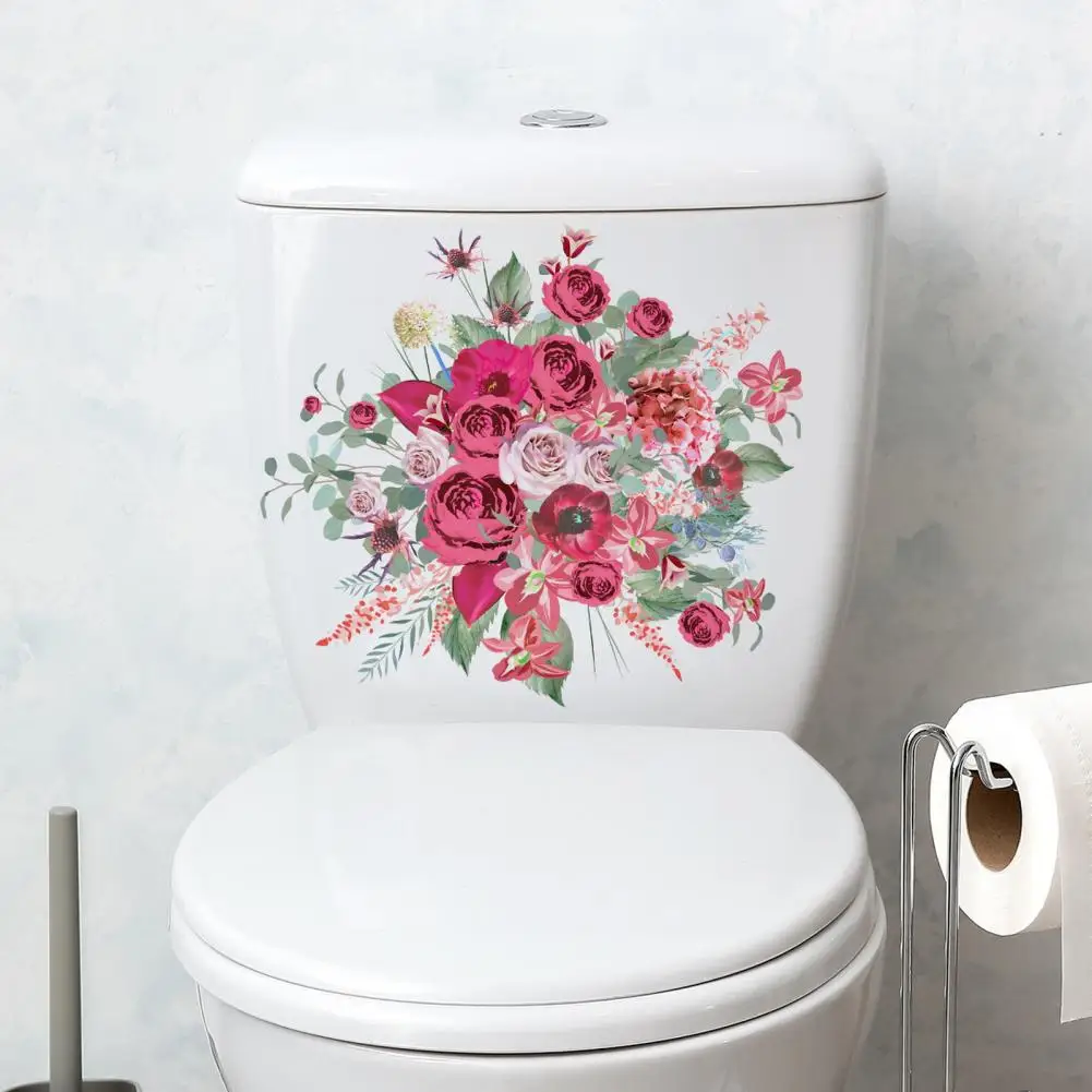 Non-slip Toilet Sticker Vibrant Flower Pattern Toilet Sticker Strong Adhesive Removable Wall Decal for Home Bathroom Décor No