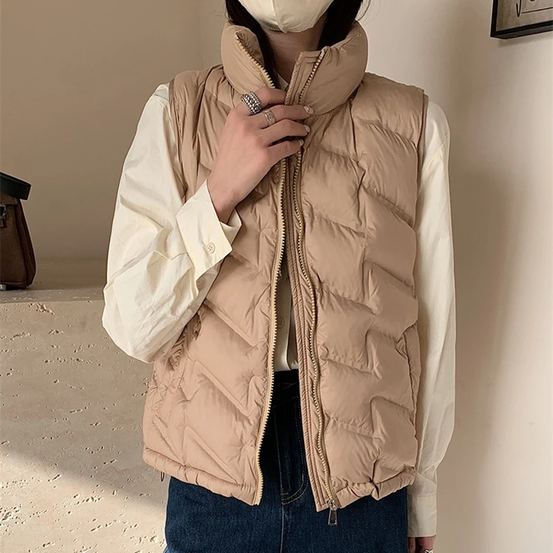 Leichte, dünne Daunen-Baumwollweste, Jacken, 2023, modisch, neue Herbst-Winter-Kurze Damen-ärmellose Weste, solide Weste, Tops