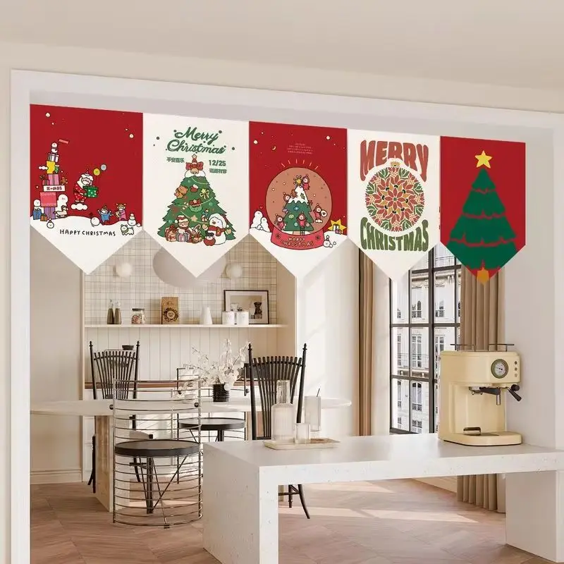 VIKAMA Christmas Pennant Banner Set 5 Pcs Santa Tree Snowman Xmas Bunting Flag for Home Kitchen Party Holiday Wall Decor