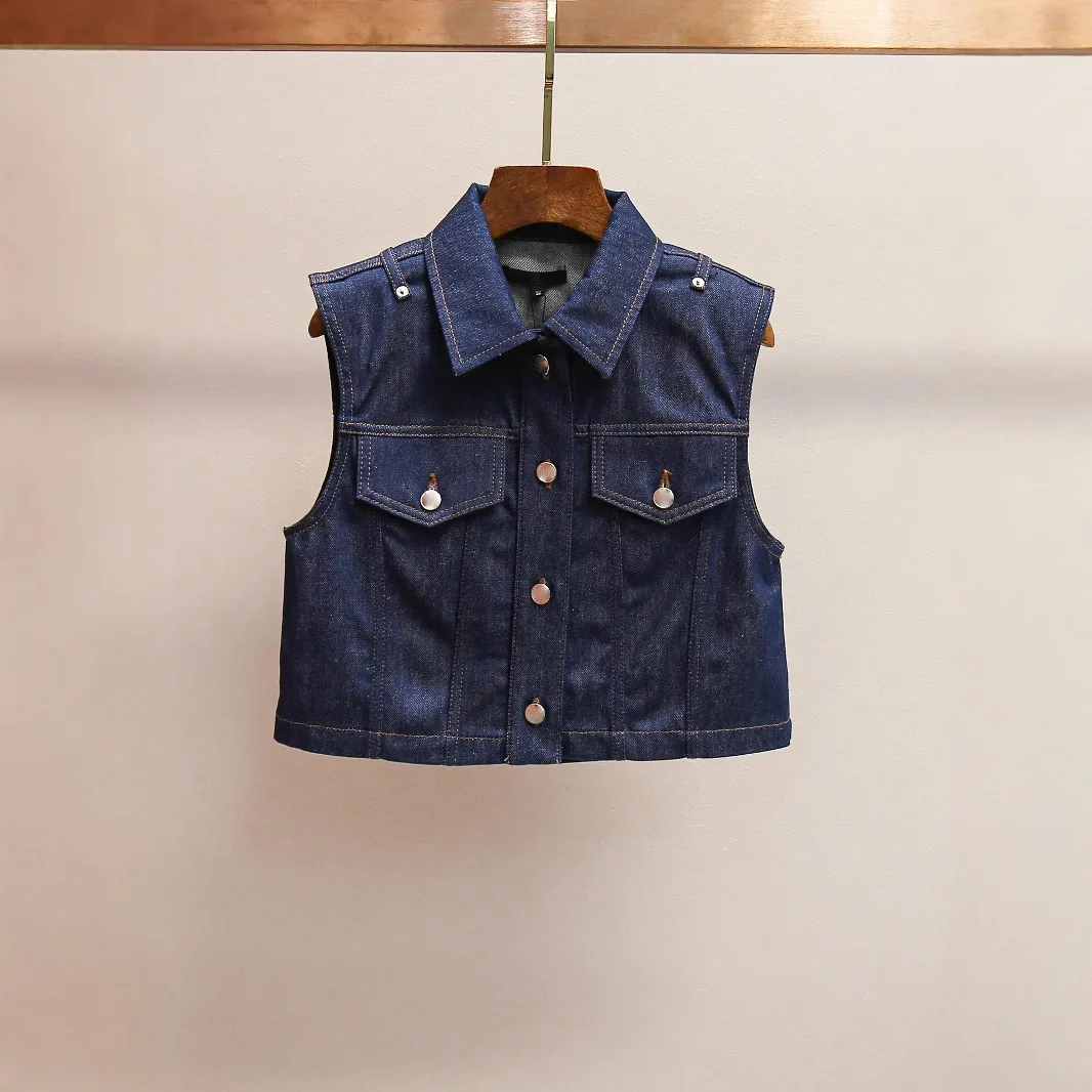 

Модный ретро-жилет из денима M-Home: новая коллекция весна-лето, простой дизайн, универсальный, из чистого хлопка, однотонный.